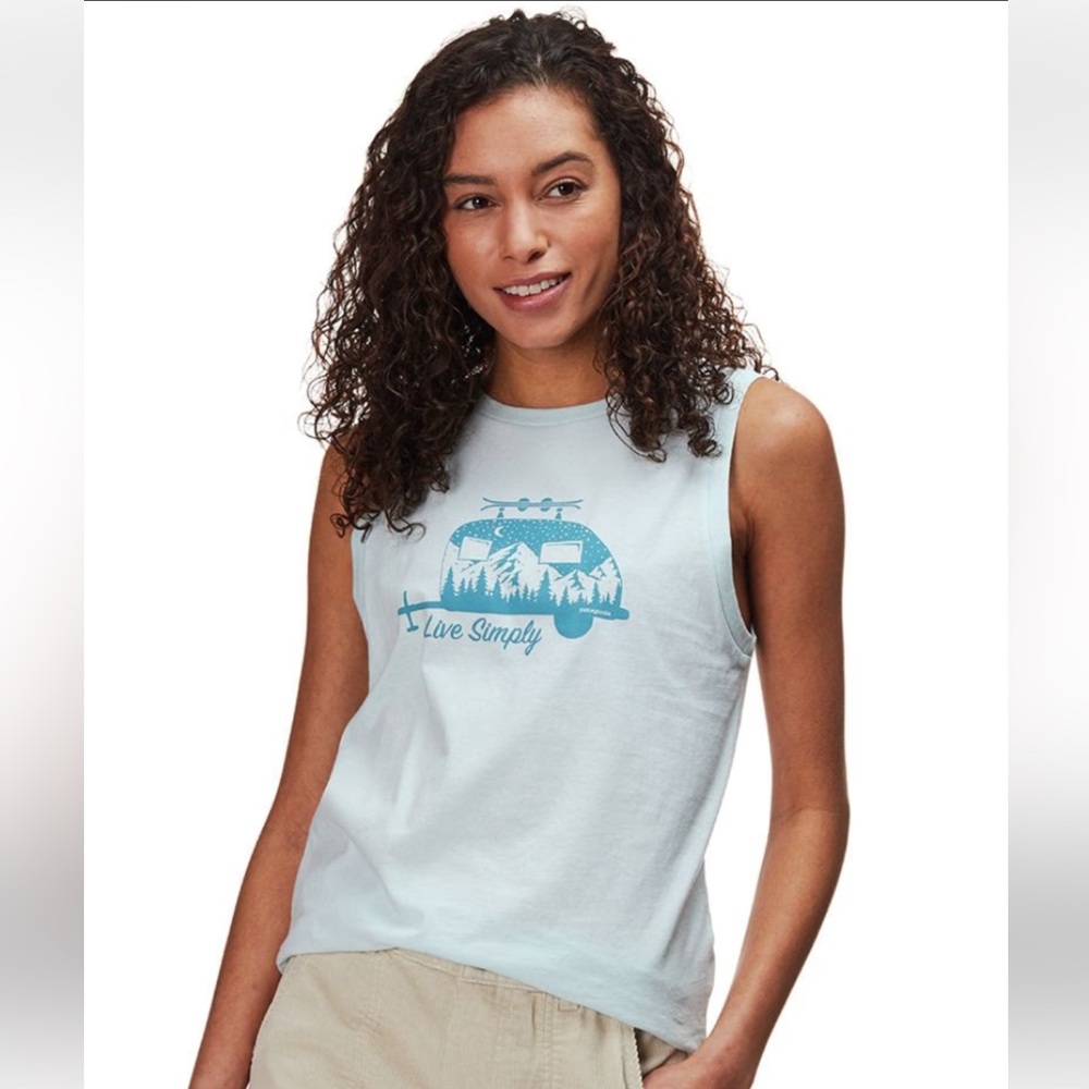 Patagonia Womens Live Simply Trailer Organic Muscle Tee NWOT Size‎ L